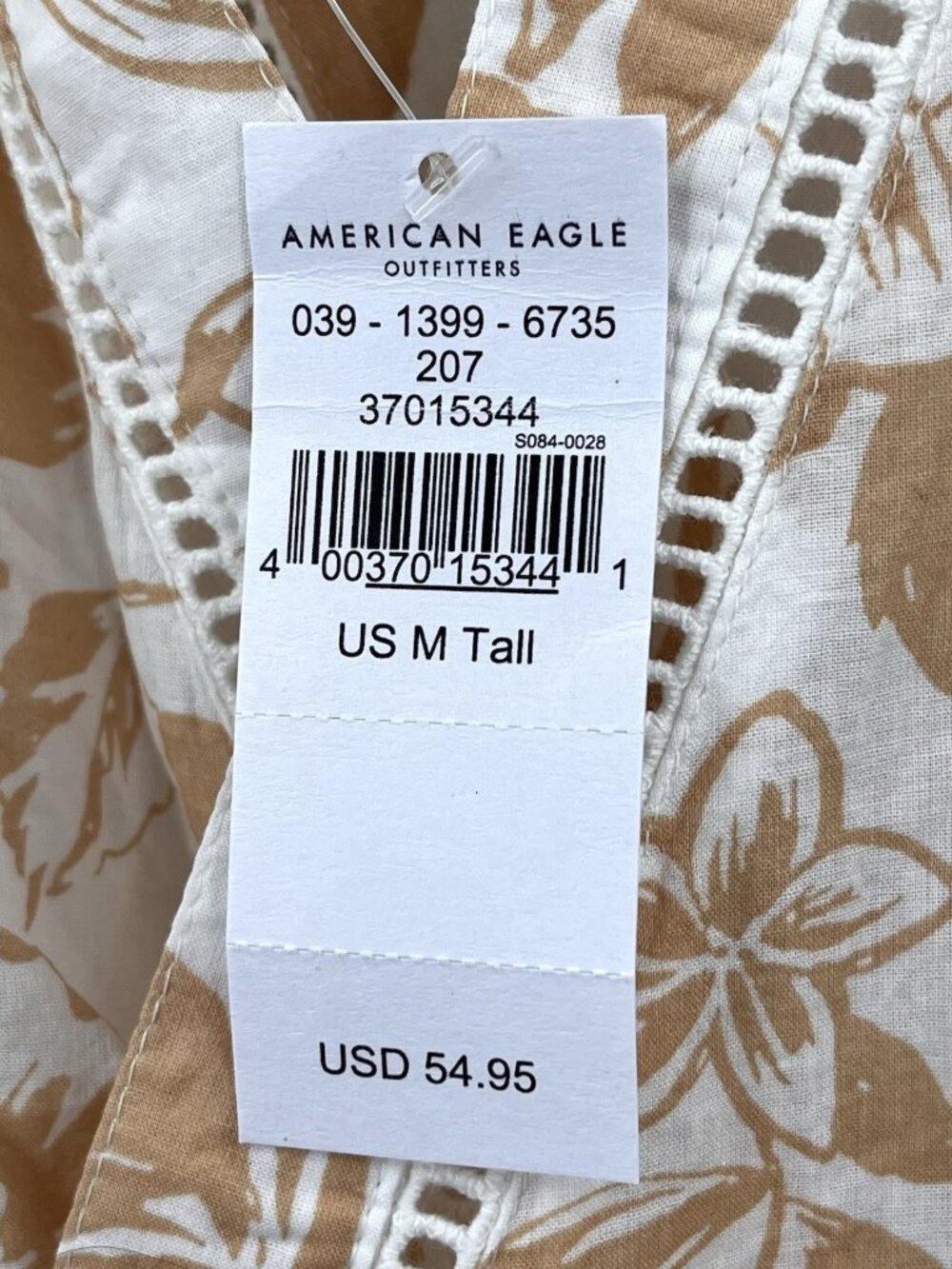 AMERICAN EAGLE Women's Tan White Floral Double V-Neck Tiered Short Dress NWT Med - Picture 6 of 8